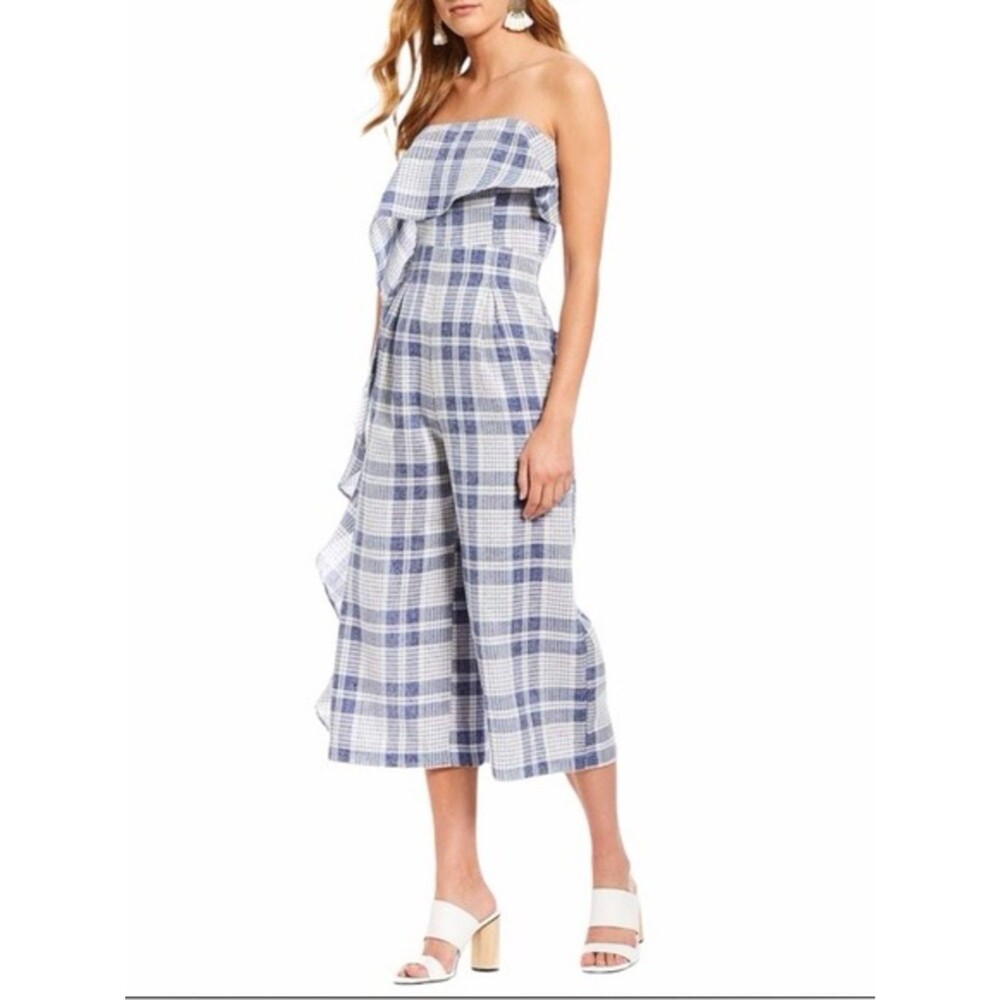 Endless Rose Plaid Ruffle Strapless Jumpsuit Size Small